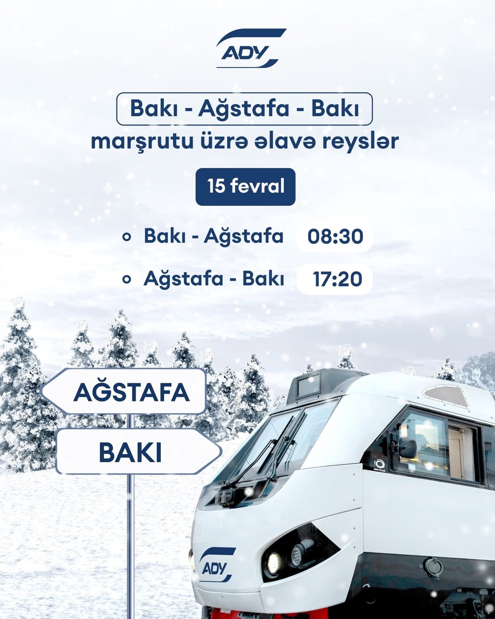 ADY Bakı-Ağstafa-Bakı istiqamətində əlavə qatar reysləri təyin etdi